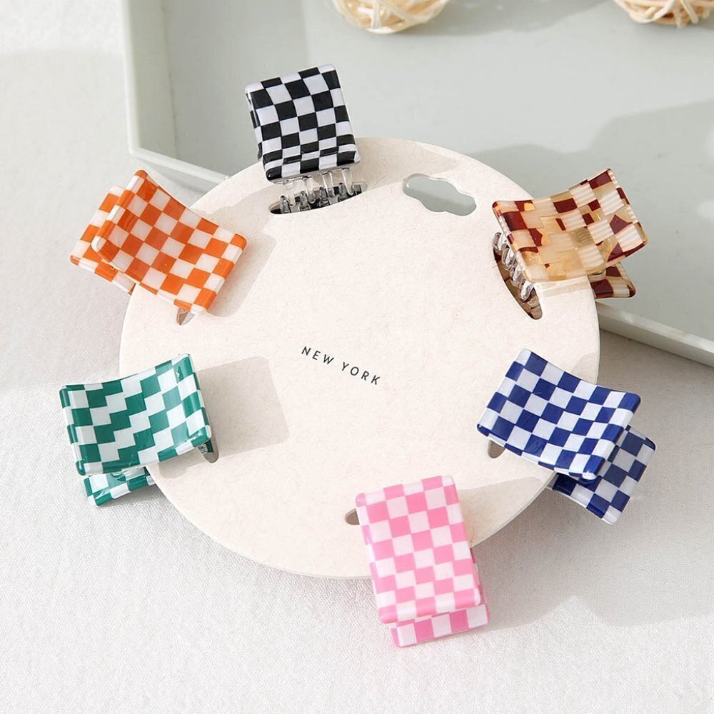 NWT 6Pcs Bundle Checker Mini Hair Claw Clips 90s Y2K